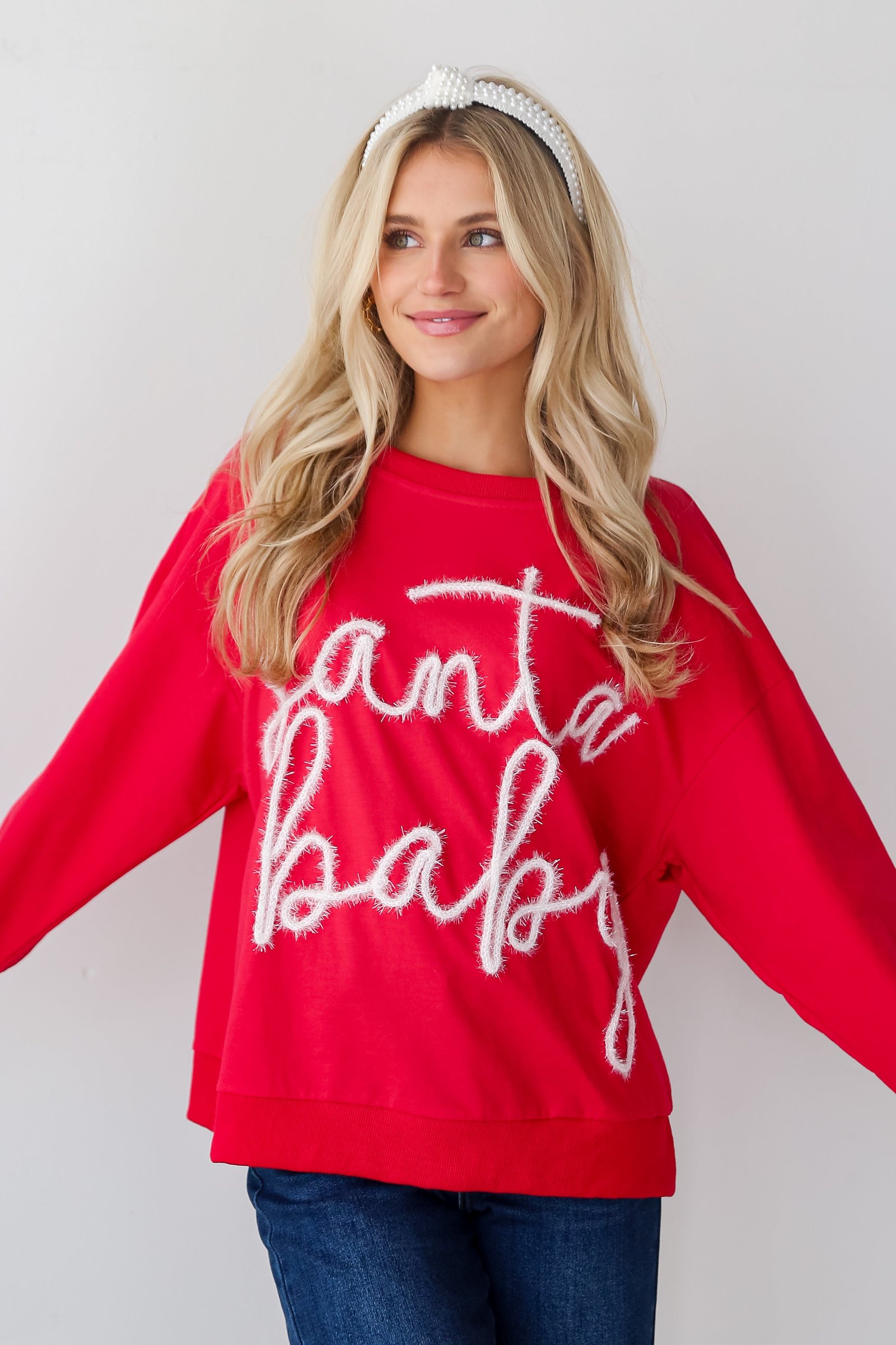 Red Santa Baby Metallic Letter Pullover