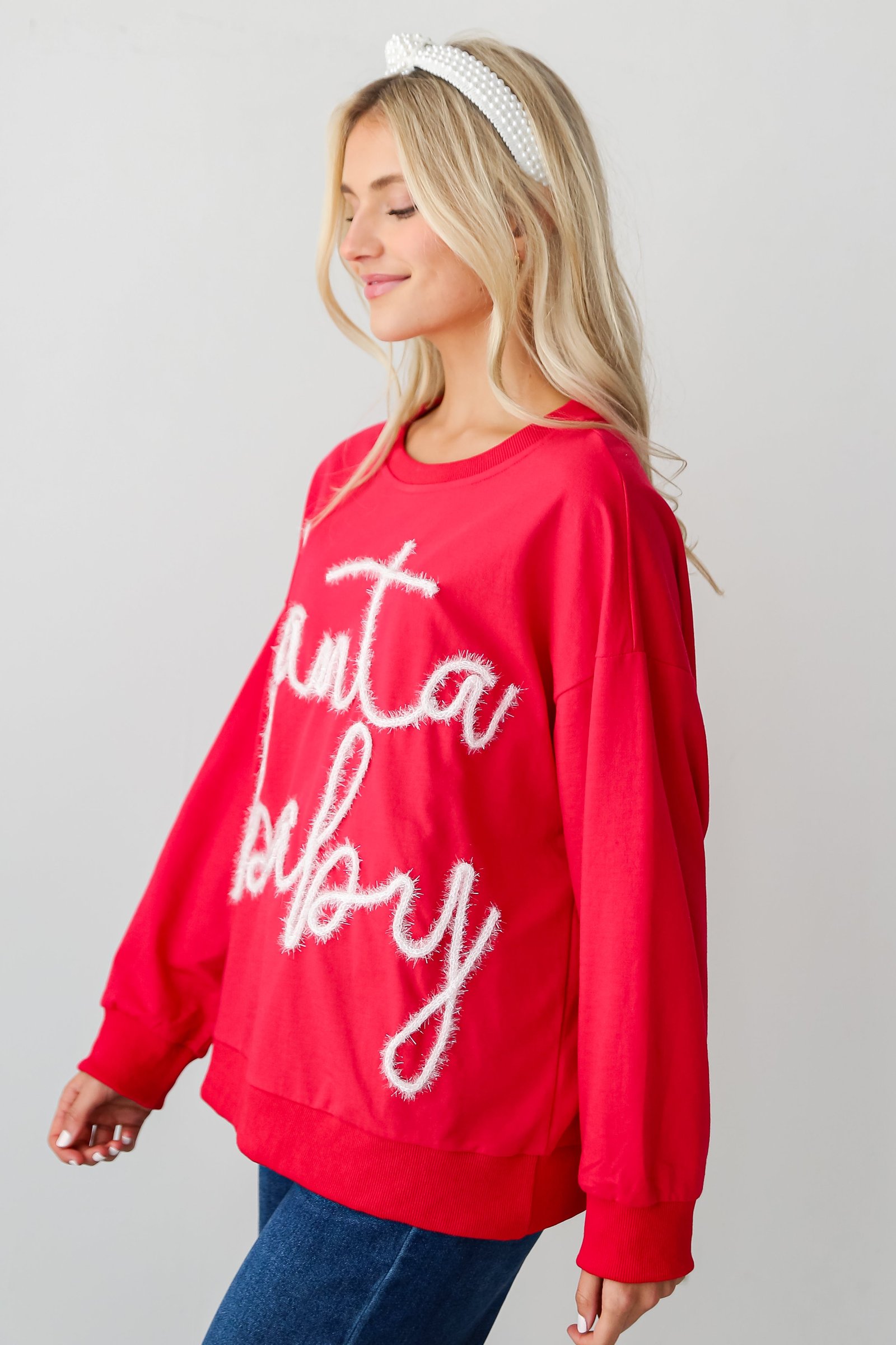 Red Santa Baby Metallic Letter Pullover